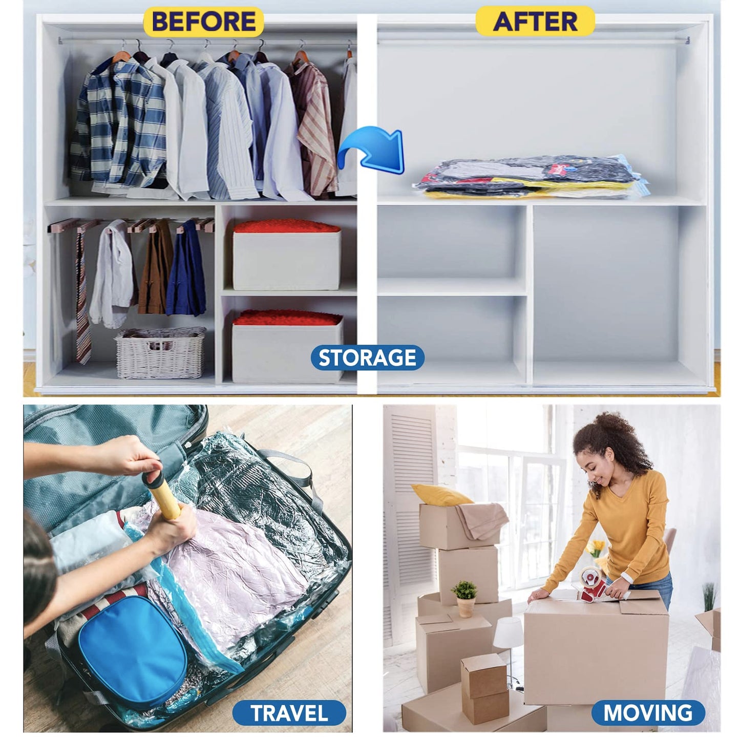 Smart Saver 5-Pack Vacuum Storage Bags with Travel Pump – Reusable Compression Bags for Clothes, Bedding & Travel