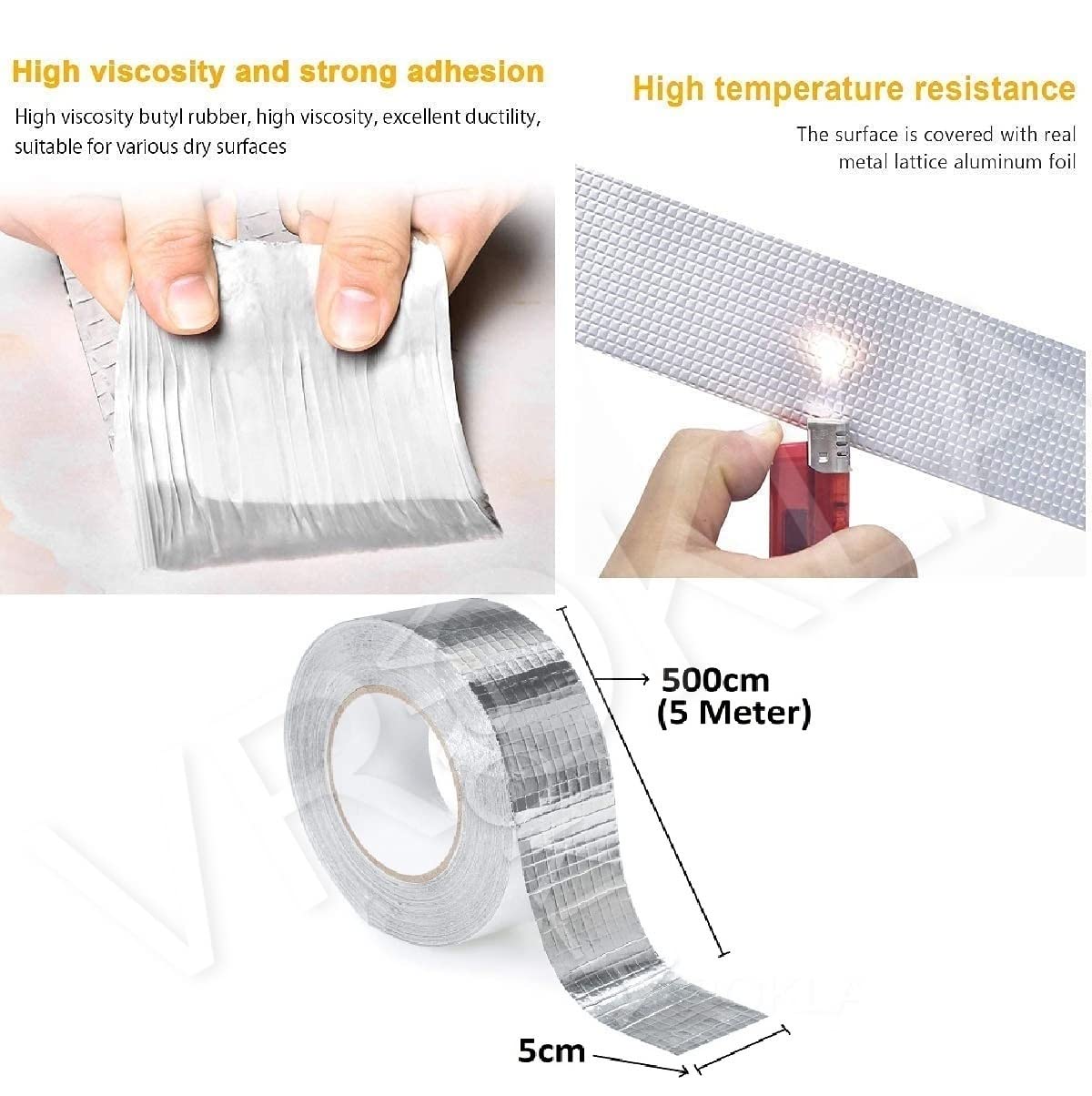 Waterproof Repair Tape for Pipe Leakage Roof Water Leakage Solution Aluminum Foil Tape Waterproof Adhesive Sealing Rubber Tape for Surface Crack (5cmx5m) (Silver)