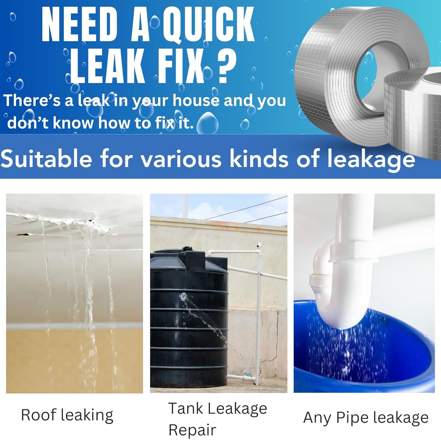 Waterproof Repair Tape for Pipe Leakage Roof Water Leakage Solution Aluminum Foil Tape Waterproof Adhesive Sealing Rubber Tape for Surface Crack (5cmx5m) (Silver)