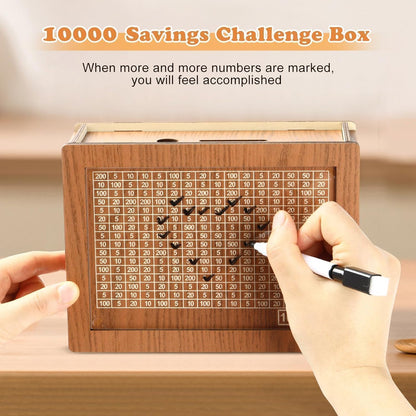 Smart Wooden Money Box with Savings Tracker – Save ₹1,00,000 Easily! | Goal-Based Piggy Bank for Adults & Kids