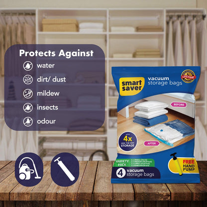 Smart Saver 5-Pack Vacuum Storage Bags with Travel Pump – Reusable Compression Bags for Clothes, Bedding & Travel