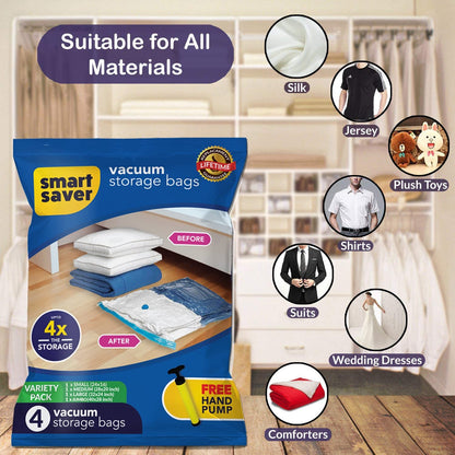 Smart Saver 5-Pack Vacuum Storage Bags with Travel Pump – Reusable Compression Bags for Clothes, Bedding & Travel