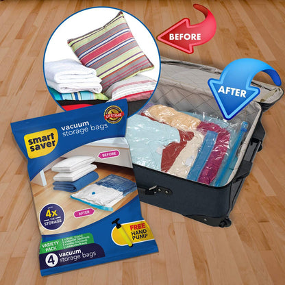 Smart Saver 5-Pack Vacuum Storage Bags with Travel Pump – Reusable Compression Bags for Clothes, Bedding & Travel